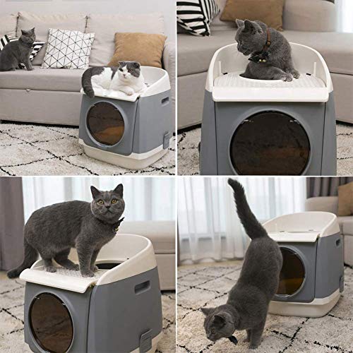 L.J.JZDY Aseo Gato Bandeja Caja de Arena for Gatos Kitty Litter Cabina Libre de la Caja del Gato Aseo Diseño Frontal de Entrada con Grandes Arena for Gatos Cucharada Caja de Arena