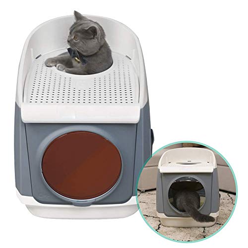 L.J.JZDY Aseo Gato Bandeja Caja de Arena for Gatos Kitty Litter Cabina Libre de la Caja del Gato Aseo Diseño Frontal de Entrada con Grandes Arena for Gatos Cucharada Caja de Arena