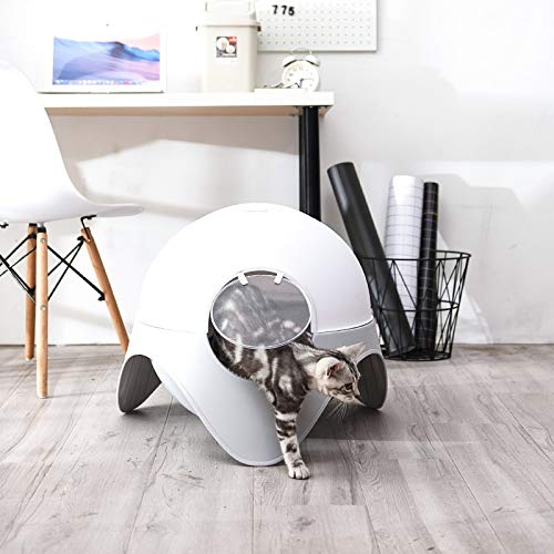 L.J.JZDY Aseo Gato Bandeja Creativa Caja de Arena del Gato de Cabina Aseo Anti Salpicaduras de Cama Felpudo Space Cat WC Cabina de plástico Pet Products Caja de Arena (Color : Gris, Size : Gratis)