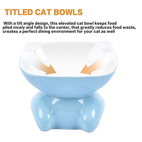 lovecabin Comedero Gato Elevado Inclinado, Tazones Antivomitos Gatos, Comedero Ortopedico para Gatos,Material Saludable De Grado Alimenticio, Bigotes Sin Estrés, AntideslizanteBlue