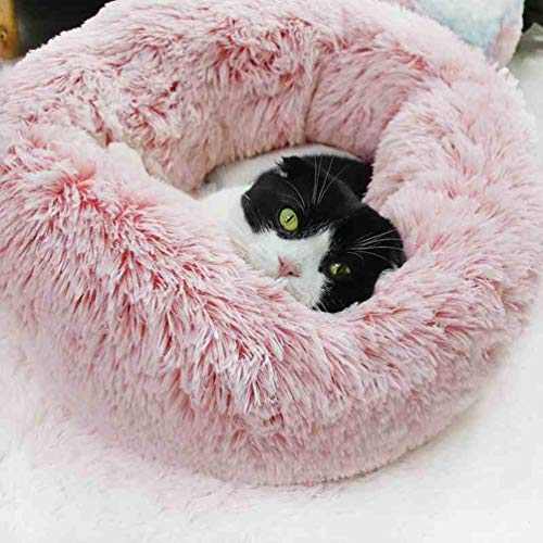 LRuilo Calming Pet Bed Cojín mullido de felpa extra grande para perro, gato, cachorro, donut, acogedor, antideslizante, lavable, sofá nido para mascotas (XXL, marrón)