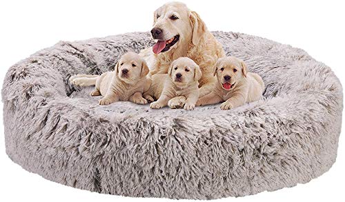 LRuilo Calming Pet Bed Cojín mullido de felpa extra grande para perro, gato, cachorro, donut, acogedor, antideslizante, lavable, sofá nido para mascotas (XXL, marrón)