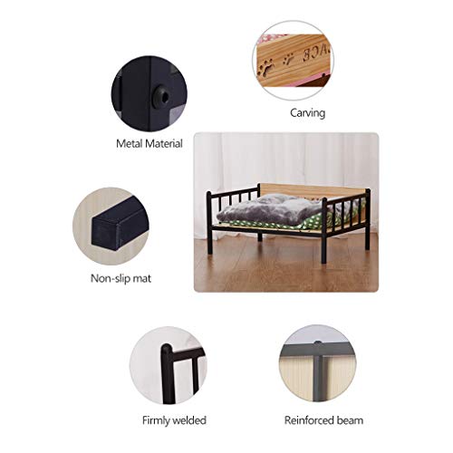 LTLJX Cama para Mascotas, Deluxe Madera Elavada Cama de Perro Sofá Metal 3 Barandas Estilo Europeo Adecuada para Gatos Y Perros Pequeños Y Medianos Todas Las Estaciones,Negro,S57*44 * 27cm