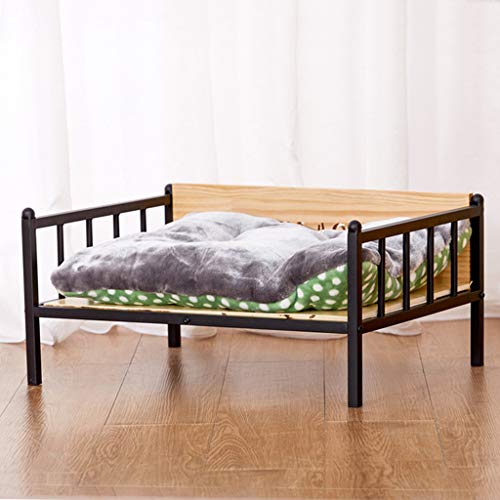 LTLJX Cama para Mascotas, Deluxe Madera Elavada Cama de Perro Sofá Metal 3 Barandas Estilo Europeo Adecuada para Gatos Y Perros Pequeños Y Medianos Todas Las Estaciones,Negro,S57*44 * 27cm