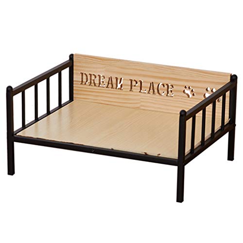 LTLJX Cama para Mascotas, Deluxe Madera Elavada Cama de Perro Sofá Metal 3 Barandas Estilo Europeo Adecuada para Gatos Y Perros Pequeños Y Medianos Todas Las Estaciones,Negro,S57*44 * 27cm