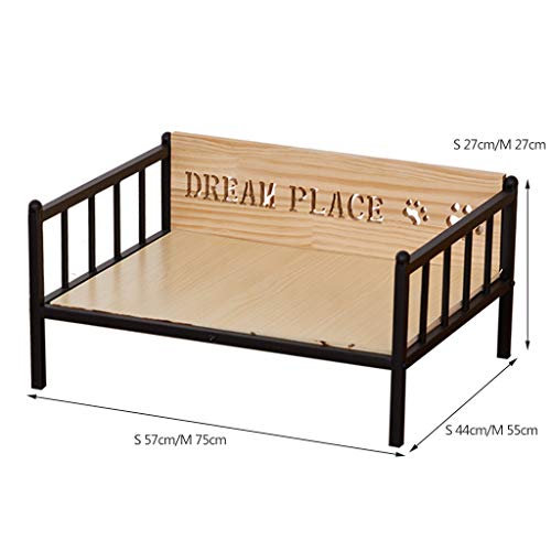 LTLJX Cama para Mascotas, Deluxe Madera Elavada Cama de Perro Sofá Metal 3 Barandas Estilo Europeo Adecuada para Gatos Y Perros Pequeños Y Medianos Todas Las Estaciones,Azul,S57*44 * 27cm