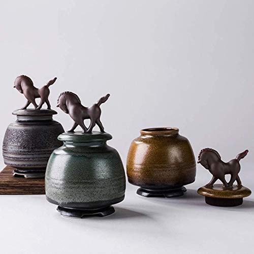 LULUDP Ataúdes y urnas Medio cremación urna de cerámica for la Cubierta Creativa de Pet y Cenizas humanas Caballo Antiguo artesanía, C, Color: C Keepsake Funeral Urns (Color : C)