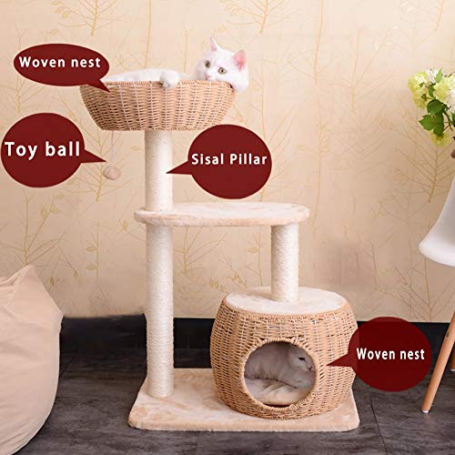 LXHONG-Árbol de gato Pompón Arena para Gatos Calabaza Torre de la casa del árbol de Gato Sisal Gabinete de TV Sofá Ventana de Bahia Dormitorio balcón (Color : Beige, Size : 60x40x90cm)