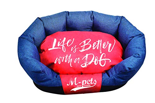 M-PETS Prague - Cama de Tela Suave con cojín extraíble, Gris y Naranja, 75 x 50 x 26 cm
