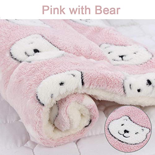 Manta de franela suave para perro, manta de forro polar con estampado de patas, manta cálida para dormir, para perros pequeños y medianos y gatos (color: rosa – oso, tamaño: XXL (81 x 62 cm)
