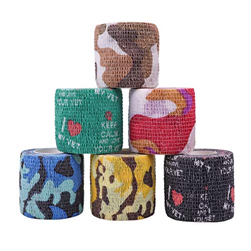 Maotrade - 6 rollos de vendaje autoadhesivo para veterinario, no tejido, elástico, cohesivo, 5 cm x 4,5 m, para caballos, perros, animales, dedos de muñeca, rodilla, tobillo y protección deportiva