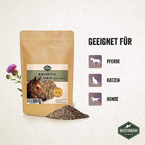 Martenbrown® Semillas de cardo mariano para desintoxicación hepática y metabolismo para caballos, perros y gatos, semillas completas de cardo mariano sin aditivos, producto 100% natural (10 kg)