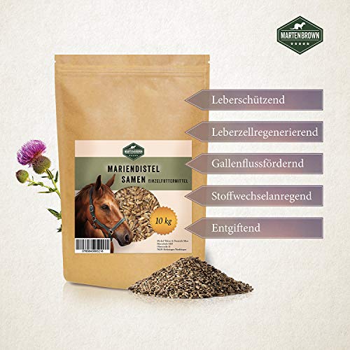 Martenbrown® Semillas de cardo mariano para desintoxicación hepática y metabolismo para caballos, perros y gatos, semillas completas de cardo mariano sin aditivos, producto 100% natural (10 kg)