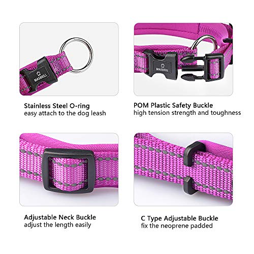MASBRILL Collar de Perro Duradero y Reflectante, Ajustable Collar para Perros Grandes o Pequeños, Fabricado de Nylon con Suave Acolchado (Morado S)
