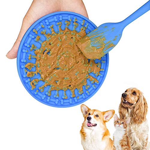 Mascotas Alimentador Lento, Alfombrilla Alimentación para Perros, Alfombrilla Distracción para Perros, Patrón de Hueso Perro Multifuncional Almohadilla Silicona Lamer Perro para Mascotas, Baño (Azul)