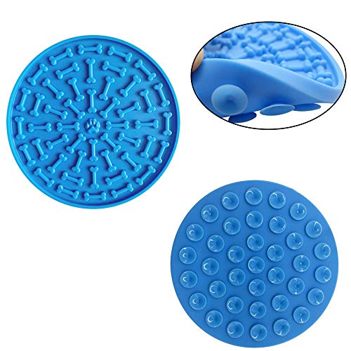 Mascotas Alimentador Lento, Alfombrilla Alimentación para Perros, Alfombrilla Distracción para Perros, Patrón de Hueso Perro Multifuncional Almohadilla Silicona Lamer Perro para Mascotas, Baño (Azul)