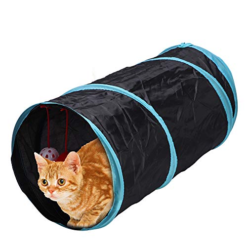 Mavis Laven Tubo de Gato de Juguete de poliéster Plegable para Mascotas, Tubos de túnel para Gatos, Juguete con Papel Arrugado, sonajero, Pelota, Jugar Feliz