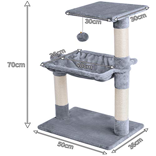 Mcdear Árboles para Gatos Rascador para Gatos Sisal Plush con Pelota Hamaca 70cm Gris