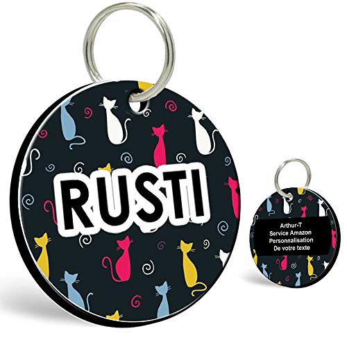 Medalla de gato Fashion para collares, colección fantasía, 1 – 5 líneas personalizables – Personalizable 2 caras