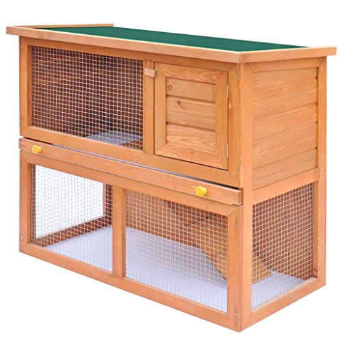 Mesuvida Jaula de conejo, de madera para gallinero con rampa antideslizante y techo abierto, jaula para conejito con bandejas extraíbles sin fugas y techo impermeable
