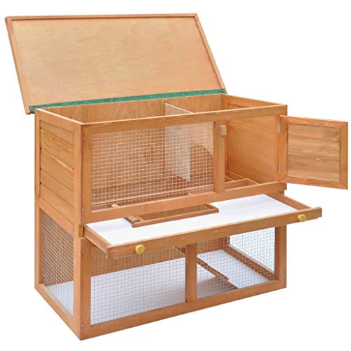 Mesuvida Jaula de conejo, de madera para gallinero con rampa antideslizante y techo abierto, jaula para conejito con bandejas extraíbles sin fugas y techo impermeable