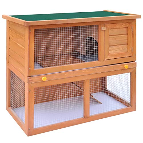 Mesuvida Jaula de conejo, de madera para gallinero con rampa antideslizante y techo abierto, jaula para conejito con bandejas extraíbles sin fugas y techo impermeable
