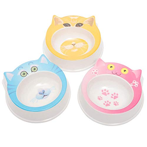 Minsa Cuenco para Mascotas,Cuenco para Mascotas con Una Cara Bonita,Cuenco para Mascotas con Cara de Gato de Dibujos Animados de Melamina,Antideslizante y a Prueba de Salpicaduras.(Amarillo)