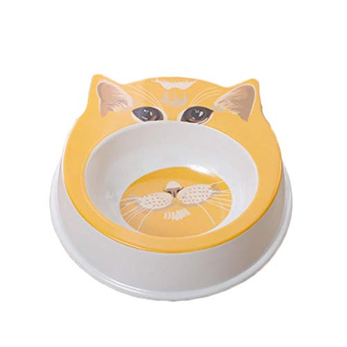 Minsa Cuenco para Mascotas,Cuenco para Mascotas con Una Cara Bonita,Cuenco para Mascotas con Cara de Gato de Dibujos Animados de Melamina,Antideslizante y a Prueba de Salpicaduras.(Amarillo)