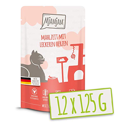 MjAMjAM - Pienso acuoso para Gatos - Comida con sabrosos Corazones - Sin Cereales - Pouches 12 x 125 g
