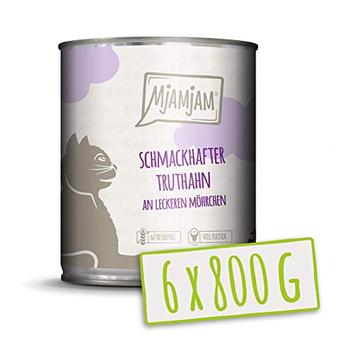 MjAMjAM - Pienso acuoso para Gatos - Sabroso Pavo sobre deliciosas Zanahorias - Sin Cereales - 6 x 800 g