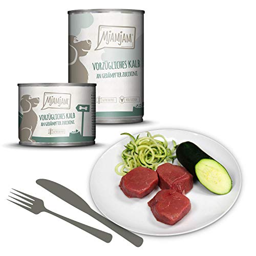 MjAMjAM - Pienso acuoso para Perros - Exquisita Ternera con calabacín al Vapor - Natural - 6 x 200 g