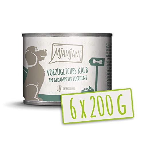MjAMjAM - Pienso acuoso para Perros - Exquisita Ternera con calabacín al Vapor - Natural - 6 x 200 g