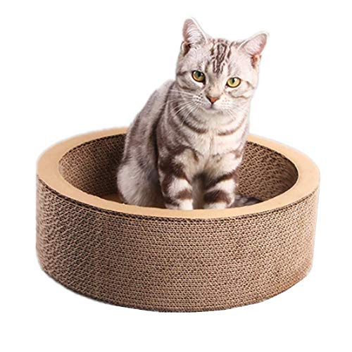 MMIAOO Rascador para gatos, duradero, de cartón, con rascador orgánico de hierba gatuna, para muebles, sofás, juguetes ecológicos (marrón redondo)