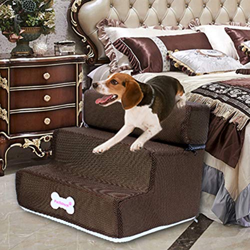 mnoMINI Escalera de 3 peldaños para mascotas, perros pequeños, gatos y perros pequeños, extraíble, antideslizante, escalada, escalera de cama desmontable, juguete para perros y gatos, color negro