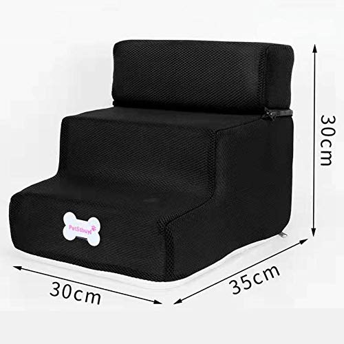 mnoMINI Escalera de 3 peldaños para mascotas, perros pequeños, gatos y perros pequeños, extraíble, antideslizante, escalada, escalera de cama desmontable, juguete para perros y gatos, color negro