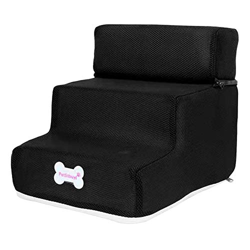 mnoMINI Escalera de 3 peldaños para mascotas, perros pequeños, gatos y perros pequeños, extraíble, antideslizante, escalada, escalera de cama desmontable, juguete para perros y gatos, color negro
