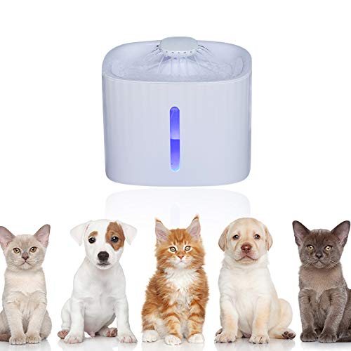 MOC Fuente de agua para gatos con 2 filtros de carbón activo, muy silenciosa y automática con luz LED de 3 litros
