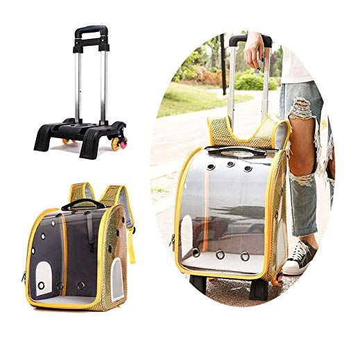 Mochila para Portador de Mascotas con Ruedas Transparente Transportín for Perros Gatos Mascotas Transporte Mochila Carrito for Viajar en Tren Automóvil Camping ( Color : Yellow , Size : With Wheels )