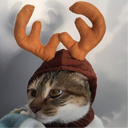 Morbuy Interesante Disfraz de Gorro de Ciervo, Sombrero Pelo con Orejas Diverdido Cosplay Traje para Perro Gato Cachorro Mascotas Halloween Navidad (Marrón)