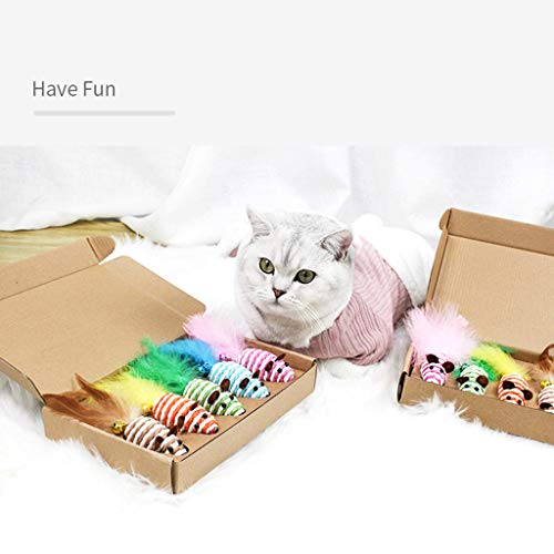 moregirl 5 unids/Set Juguetes interactivos para Gatos y Gatos Divertido Palo rascador Varita Pluma Campana Bola sisal ratoncito Gatito Suministros para Mascotas Colores aleatorios