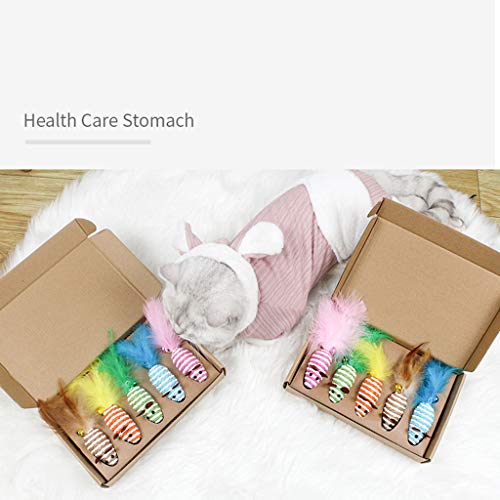 moregirl 5 unids/Set Juguetes interactivos para Gatos y Gatos Divertido Palo rascador Varita Pluma Campana Bola sisal ratoncito Gatito Suministros para Mascotas Colores aleatorios