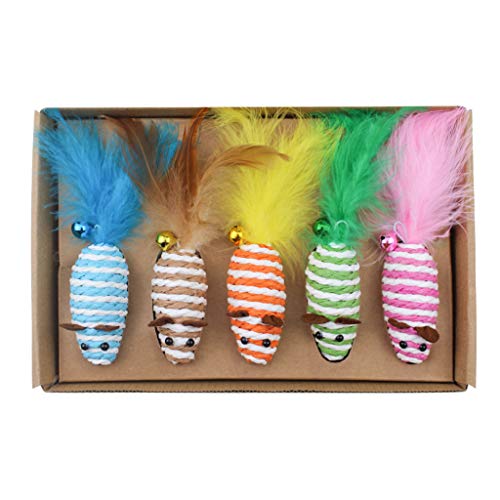 moregirl 5 unids/Set Juguetes interactivos para Gatos y Gatos Divertido Palo rascador Varita Pluma Campana Bola sisal ratoncito Gatito Suministros para Mascotas Colores aleatorios