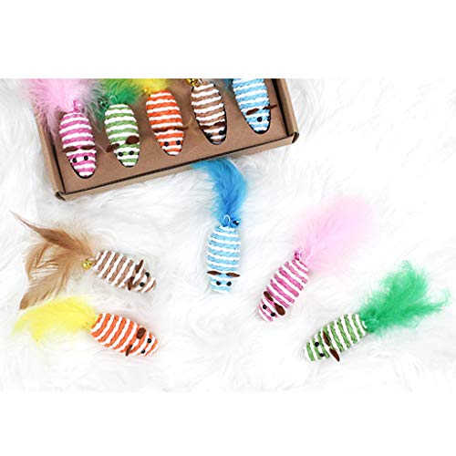 moregirl 5 unids/Set Juguetes interactivos para Gatos y Gatos Divertido Palo rascador Varita Pluma Campana Bola sisal ratoncito Gatito Suministros para Mascotas Colores aleatorios