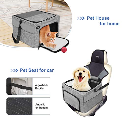 MOSISO Asiento Elevador Coche para Mascota Perro Gato Asiento Plegable Transpirable para Pequeño/Mediano Gato Perro Bolsa Transporte Correa Ajustable hasta 17 LB con Cinturón Seguridad con Clip,Gris