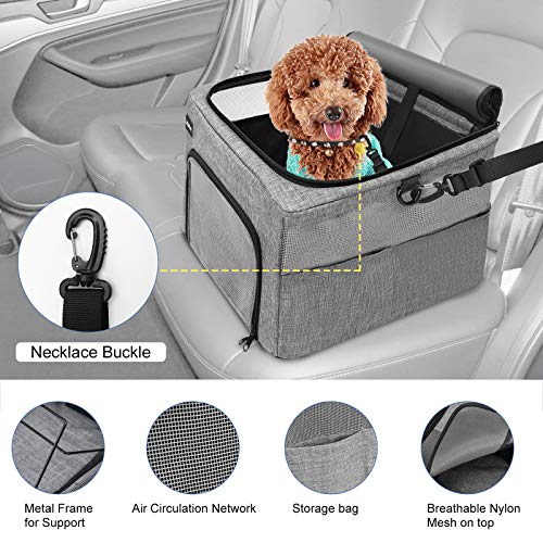 MOSISO Asiento Elevador Coche para Mascota Perro Gato Asiento Plegable Transpirable para Pequeño/Mediano Gato Perro Bolsa Transporte Correa Ajustable hasta 17 LB con Cinturón Seguridad con Clip,Gris