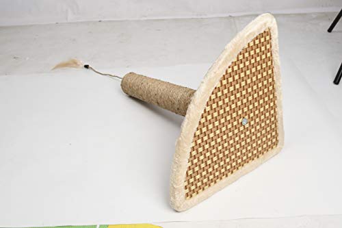 MOUHIV Gato Esquina Sisal Rascador, Gatito Poste rascador Entre muros, Actividad del Gato Polo de rasguño con Pluma de Juguete, Durable Sectorizado Cabello no pegajoso Algas Marinas Rota Playpost