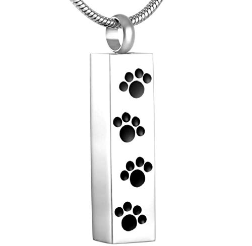 N / D Collar De Cremación Colgantes de Cenizas de urna para Mascotas para Mujeres/Hombres Collar de joyería de cremación de Recuerdo con Estampado de Pata de Gato y Perro de Acero Inoxidable