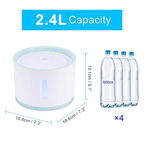 NA 2.4L Cat Alimentador automático Filtro de Bebidas Fuente de Agua automática para Gatos Dispensador de Agua para Mascotas Tazón de Fuente Grande con LED, B, Federación Rusa