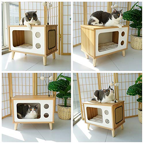 N\A Casa de Gato, Cama para Gatos, Nido de Gato, Muebles para Mascotas, Mesa de Centro, Puppy Gato de Interior Dormir de Madera de Madera Maciza Mesa de Noche, Estera Nest Lavable Ubicación