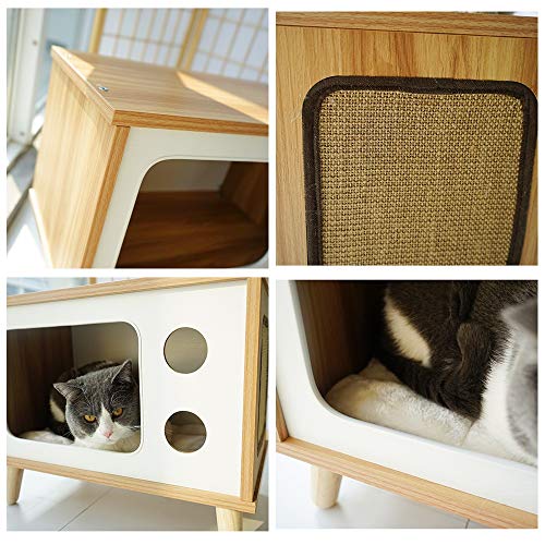 N\A Casa de Gato, Cama para Gatos, Nido de Gato, Muebles para Mascotas, Mesa de Centro, Puppy Gato de Interior Dormir de Madera de Madera Maciza Mesa de Noche, Estera Nest Lavable Ubicación